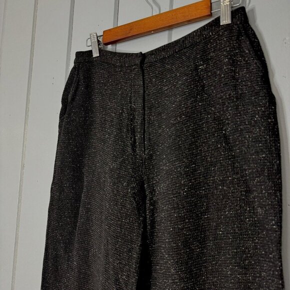 Eileen Fisher Pants Waffle Knit Wide Leg Viscose Silk Med M Black White Speckle - Picture 2 of 11